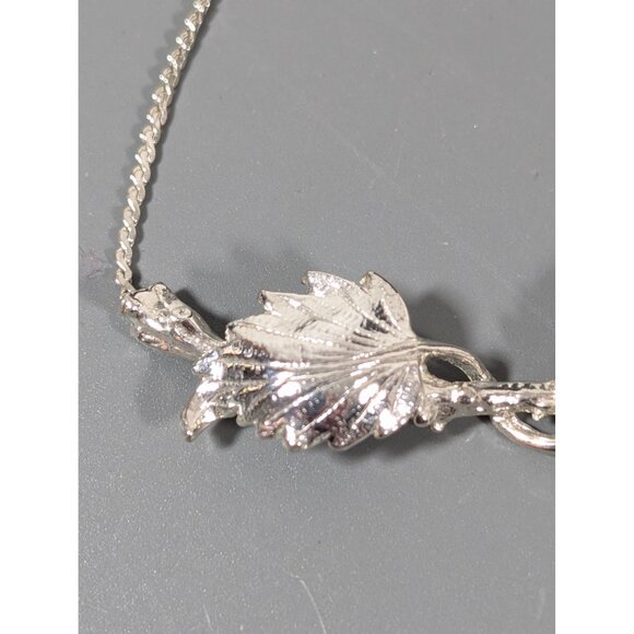 Vintage ART Arthur Pepper Double Leaf Silver Tone Necklace 15" - Picture 5 of 9